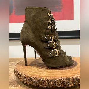 AQUAZZURA + Claudia Schiffer Vendome buckled suede ankle boots